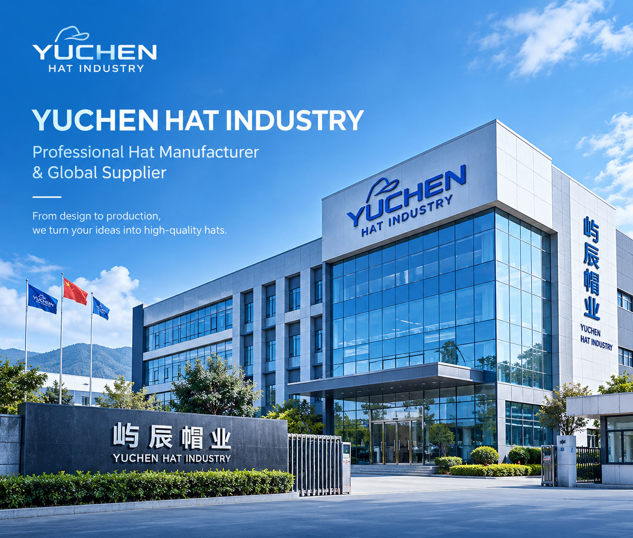 Production line and finished products at Yuchen Hat Co., Ltd.